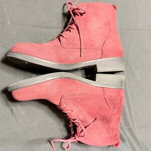 Rogue Womens EU 37 Burgundy Red Suede Lace Up Ankle Boots Combat Booties